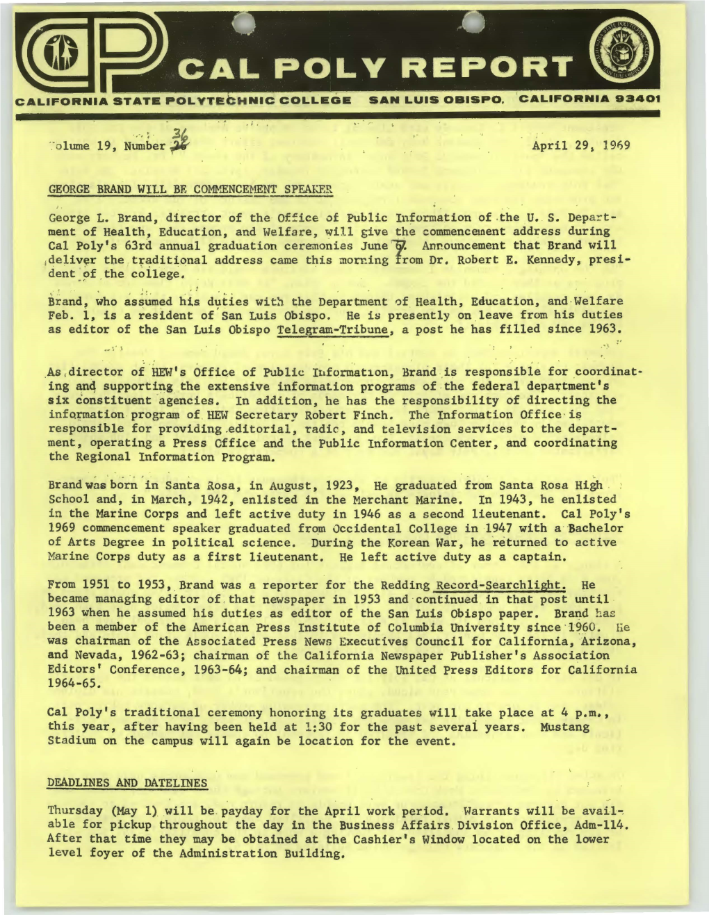 April 29, 1969 Cal Poly Report