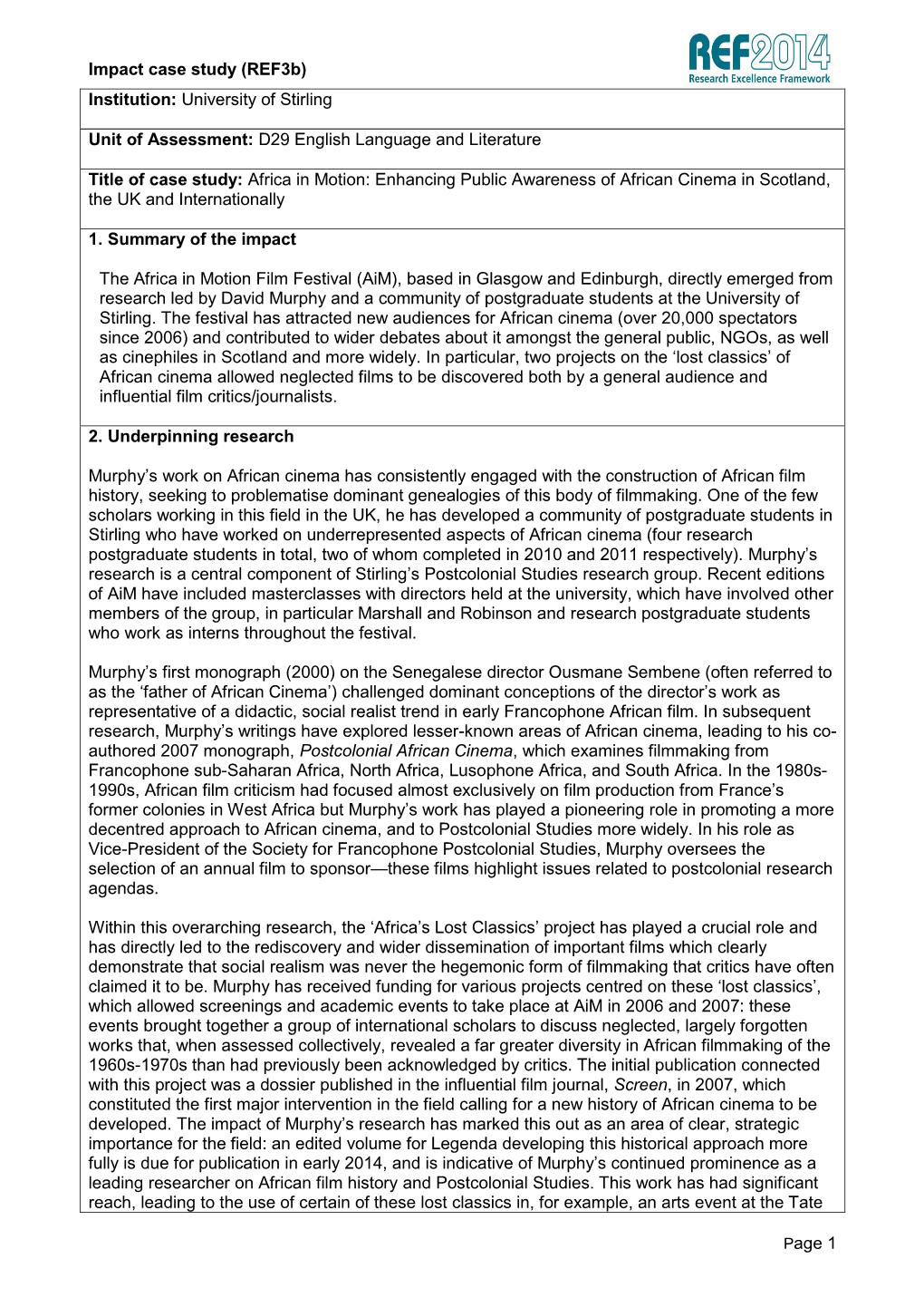 Institution: University of Stirling