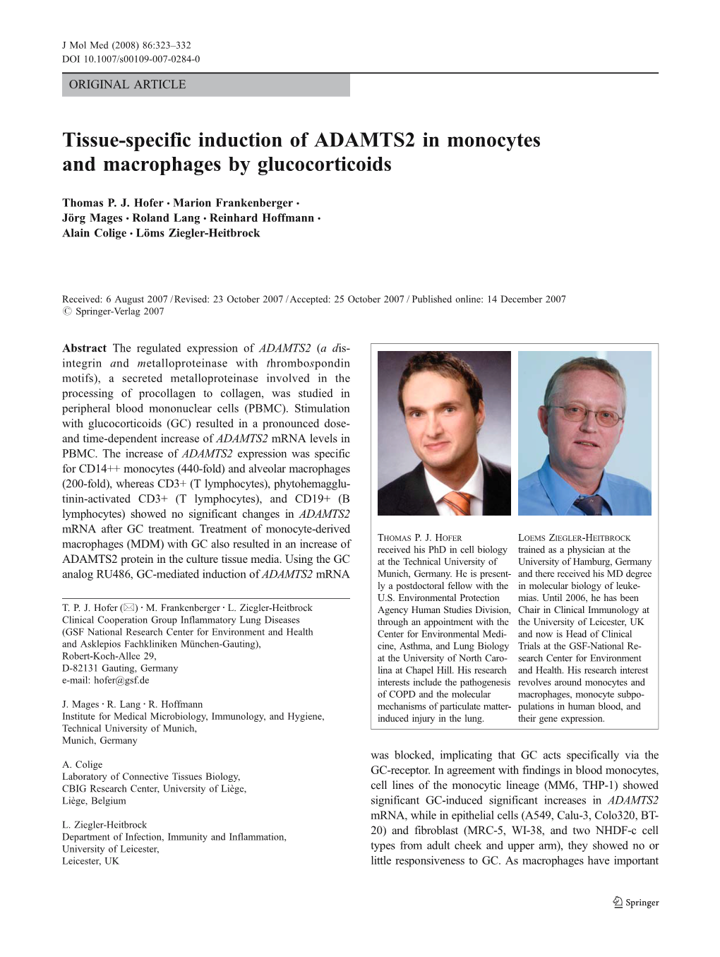 Tissue-Specific Induction of ADAMTS2 in Monocytes and Macrophages by Glucocorticoids