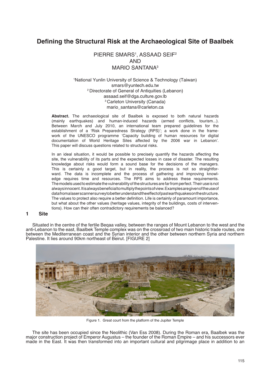 Defining the Structural Risk at the Archaeological Site of Baalbek