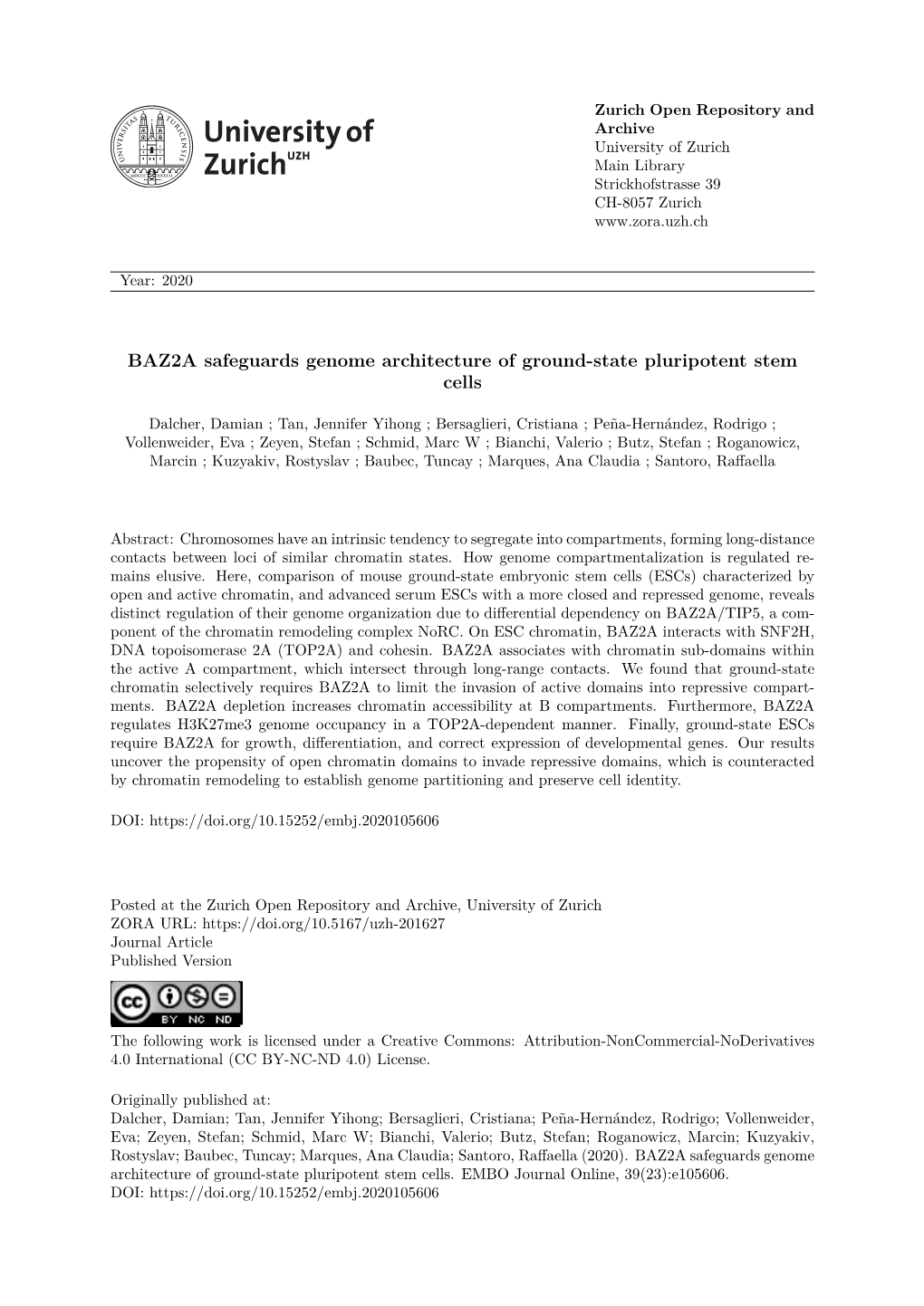 BAZ2A Safeguards Genome Architecture of Ground‐State