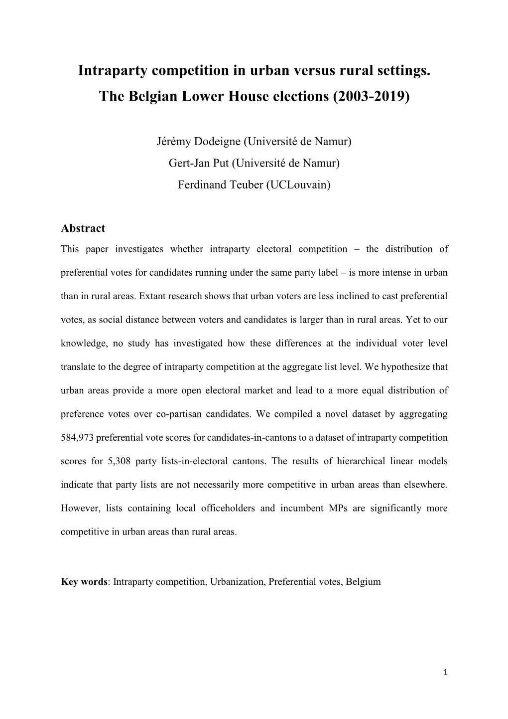 Intraparty Competition in Urban Versus Rural Settings. the Belgian