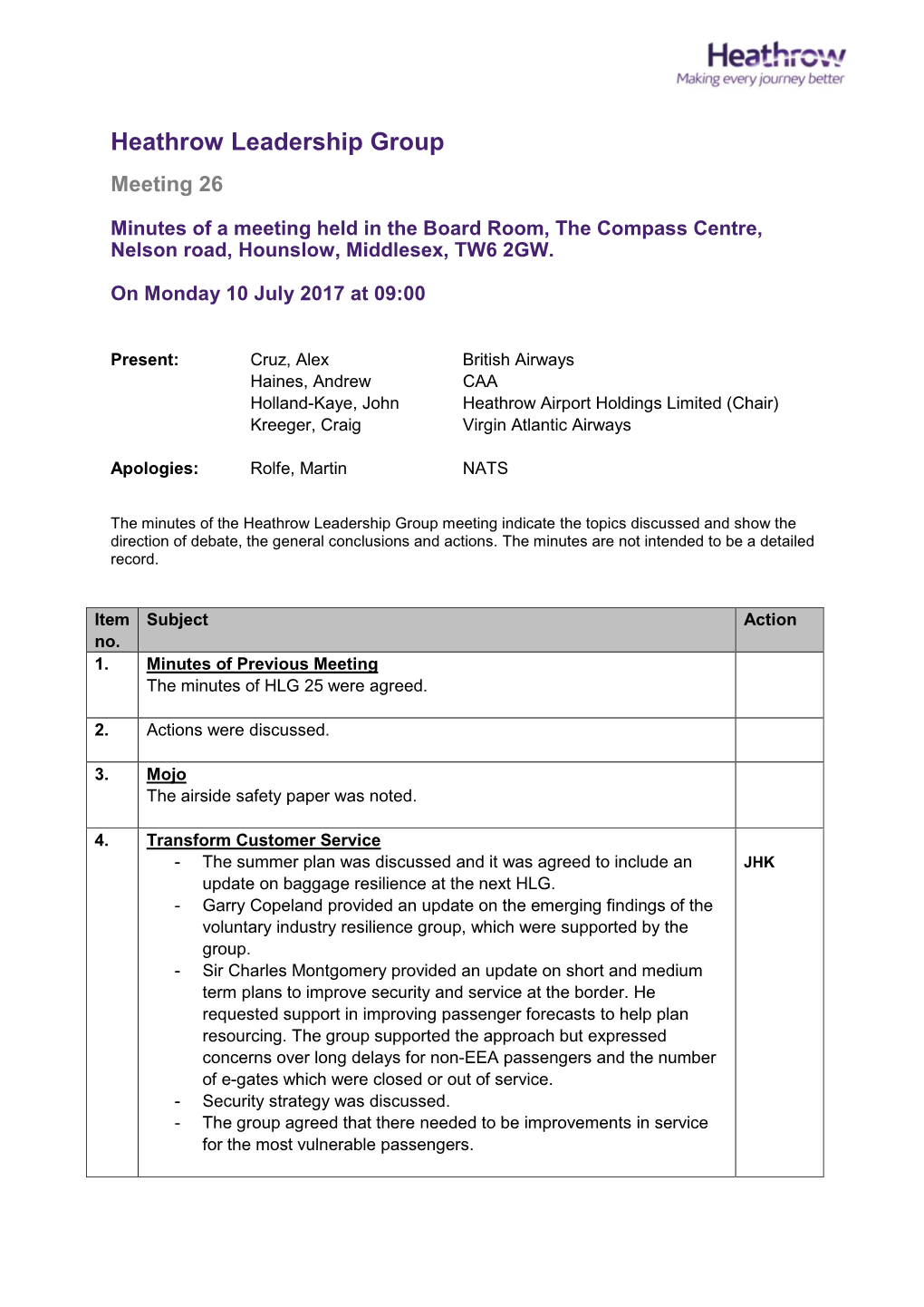 Minutes of a Meeting Held in the Board Room, the Compass Centre, Nelson Road, Hounslow, Middlesex, TW6 2GW