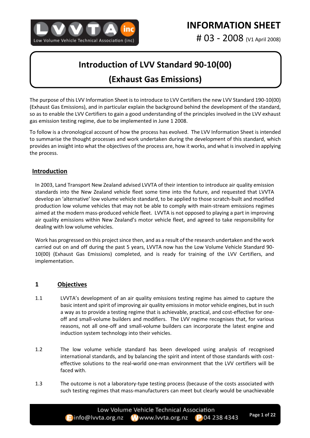 Introduction of LVV Standard 90-10(00) (Exhaust Gas Emissions)