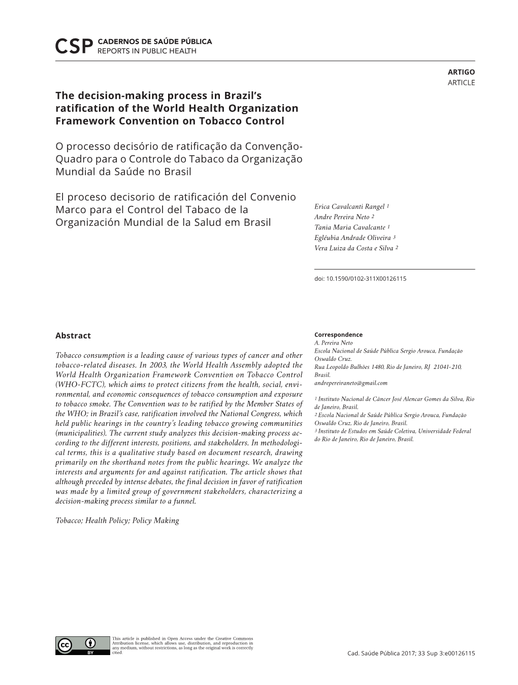 The Decision-Making Process in Brazil's Ratification of the World