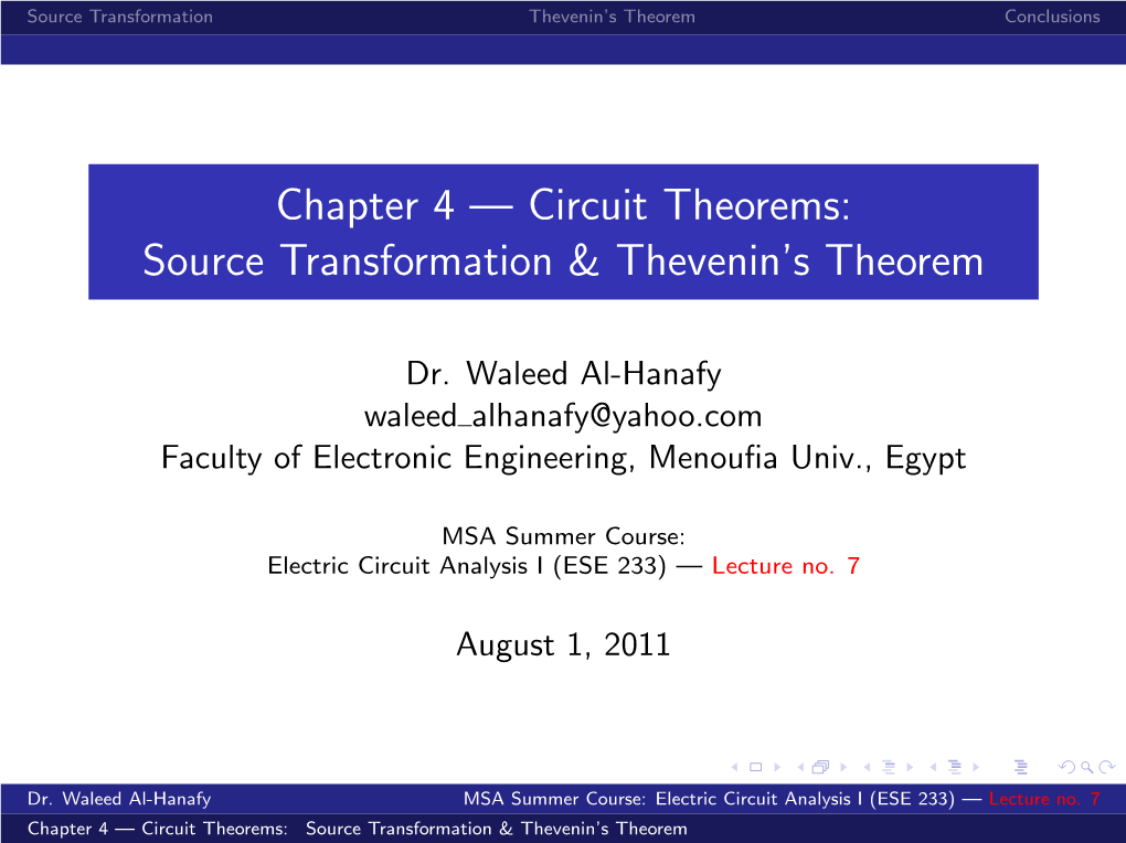 Circuit Theorems: Source Transformation & Thevenin's Theorem