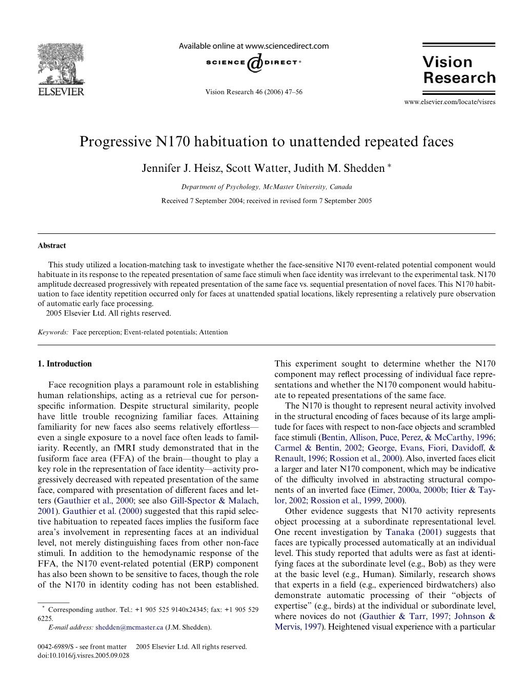 Progressive N170 Habituation to Unattended Repeated Faces