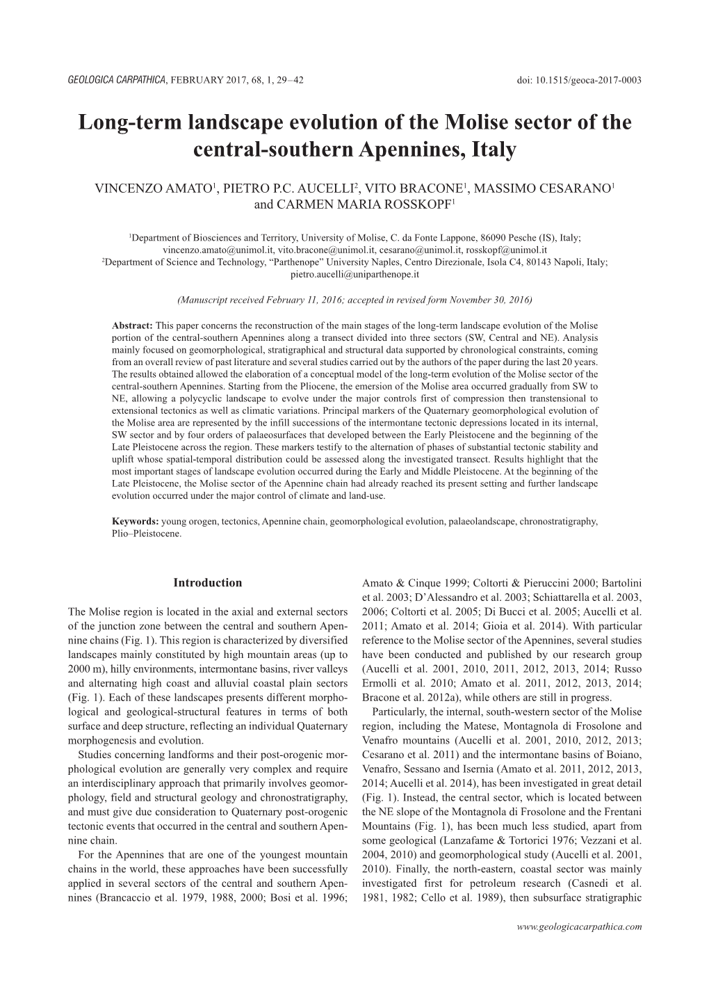 Long-Term Landscape Evolution of the Molise Sector of the Central-Southern Apennines, Italy