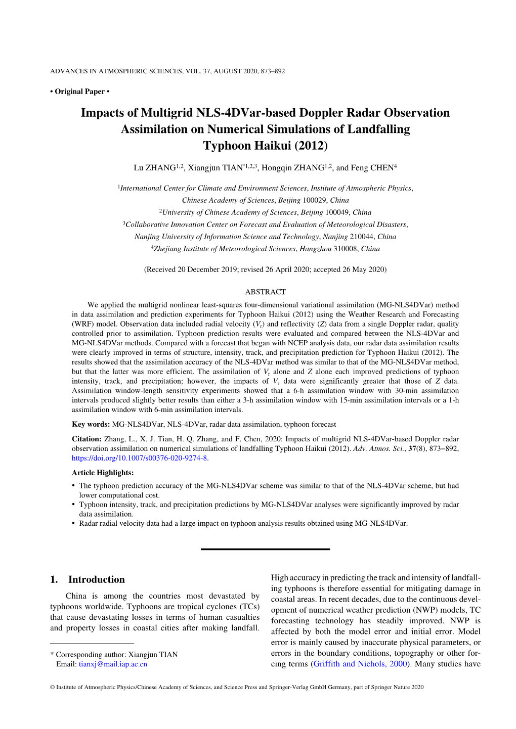 Impacts of Multigrid NLS-4Dvar-Based Doppler Radar Observation Assimilation on Numerical Simulations of Landfalling Typhoon Haikui (2012)