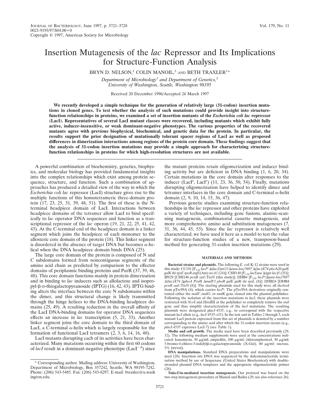 Insertion Mutagenesis of the Lac Repressor and Its Implications for Structure-Function Analysis