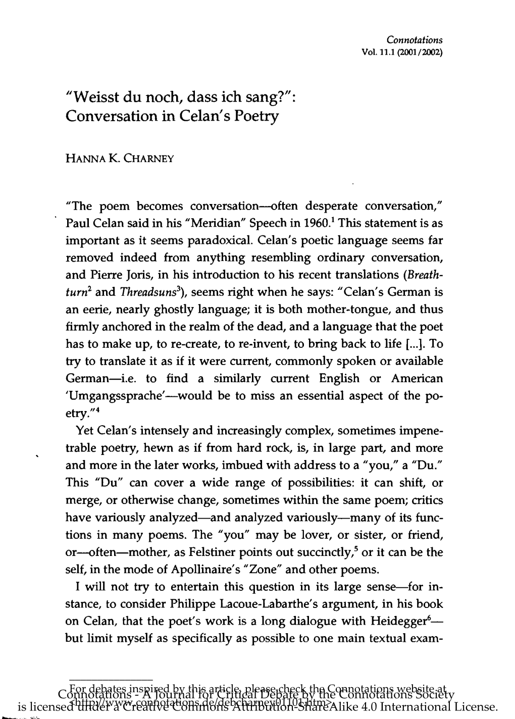 Conversation in Celan's Poetry