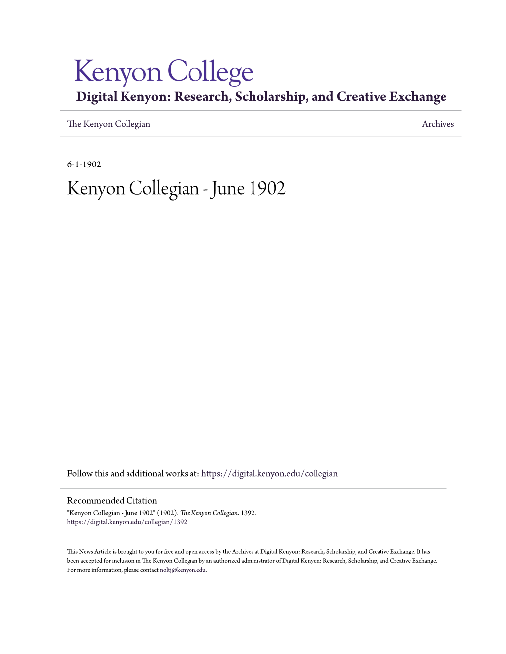 Kenyon Collegian Archives