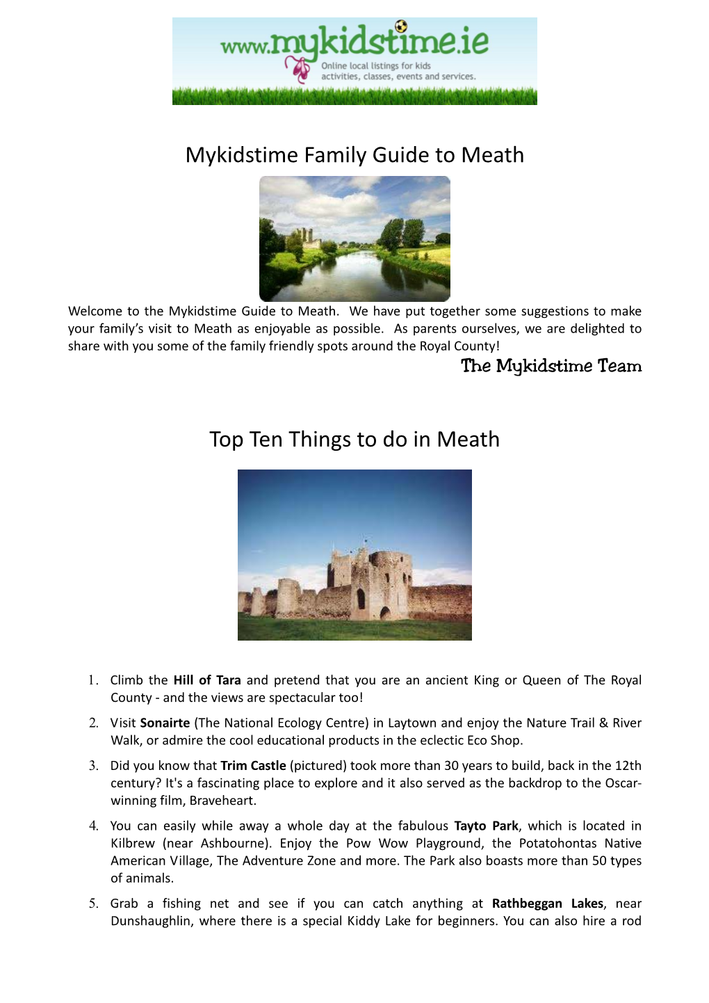 Mykidstime Family Guide to Meath Top Ten Things to Do in Meath