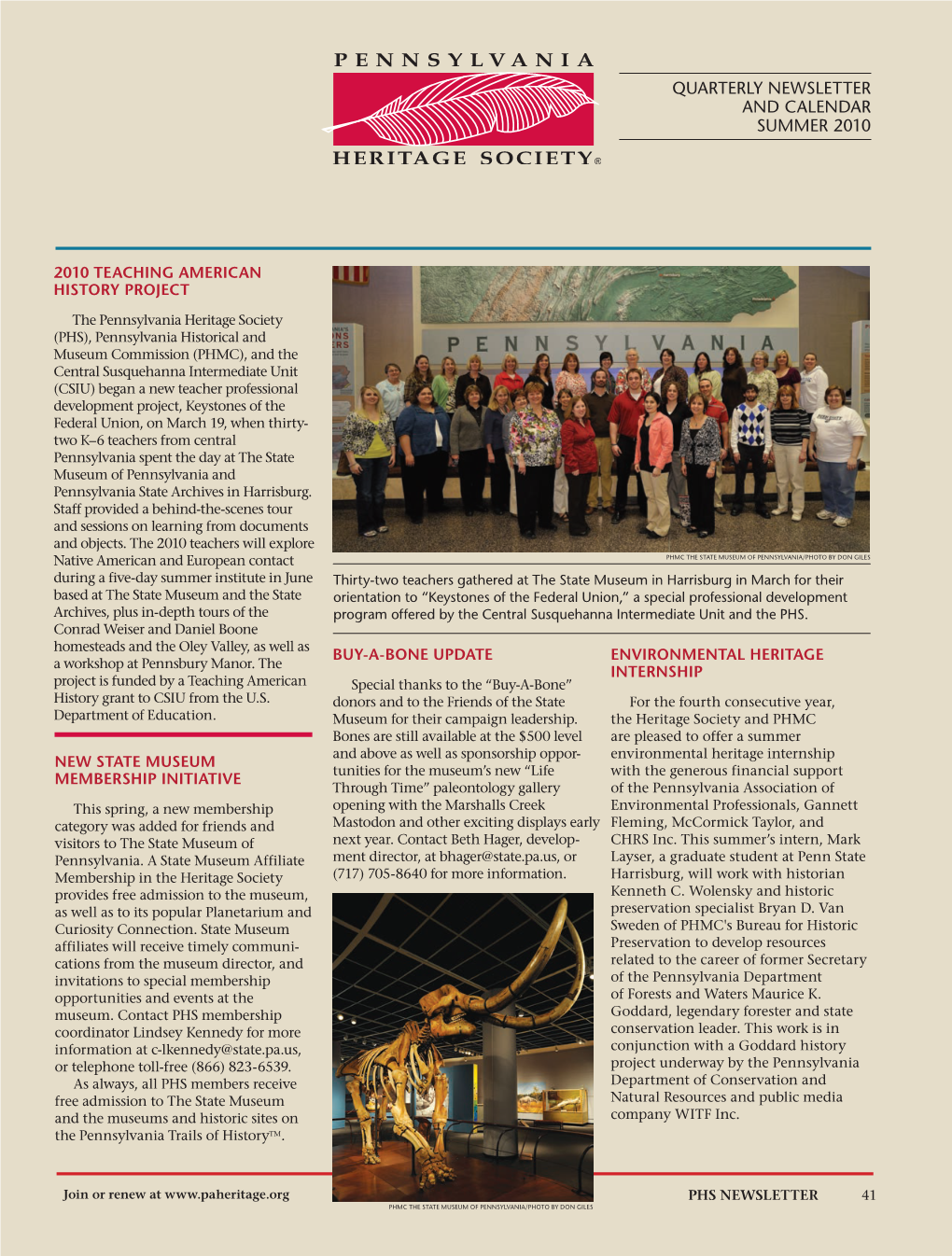 Pennsylvania Heritage Society Newsletter Summer 2010