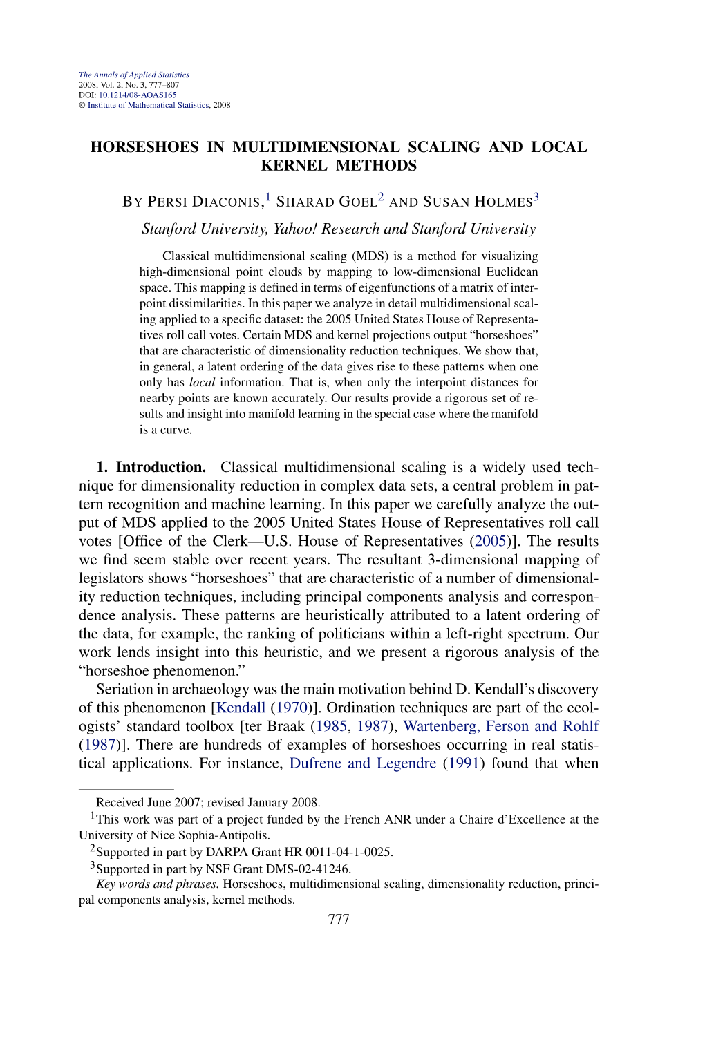 Horseshoes in Multidimensional Scaling and Local Kernel Methods