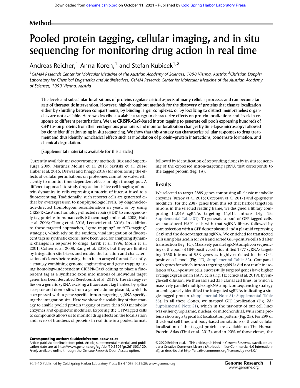 Pooled Protein Tagging, Cellular Imaging, and in Situ Sequencing for Monitoring Drug Action in Real Time