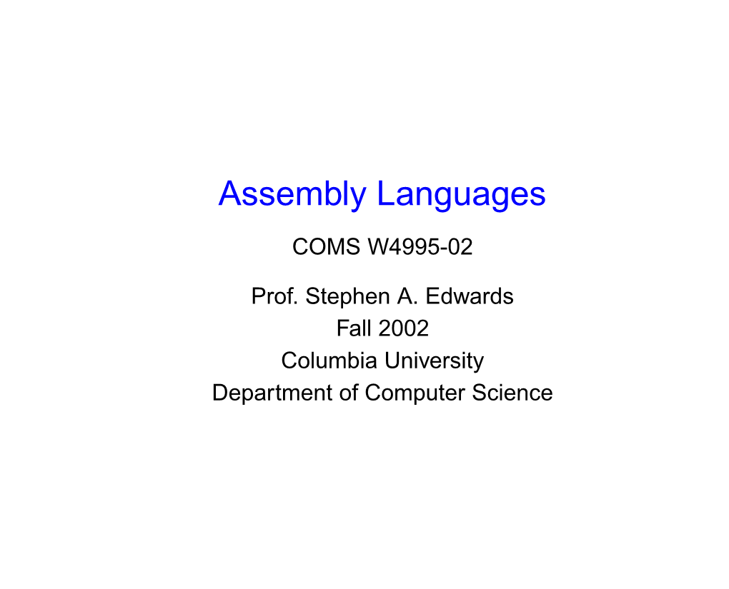 Assembly Language Instructions