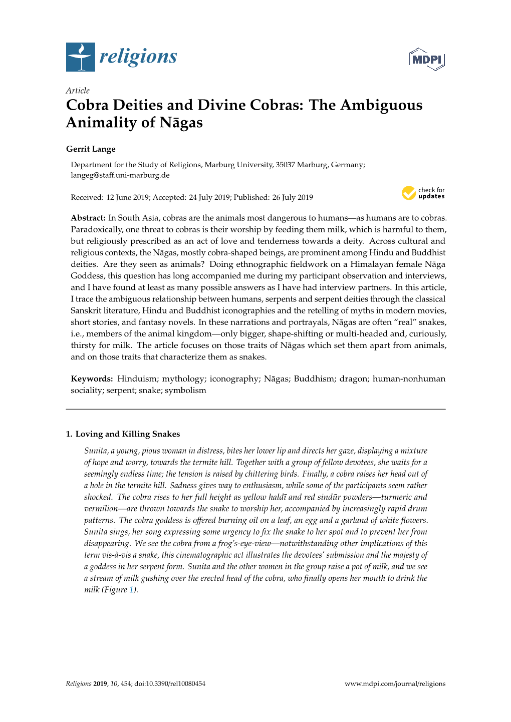 Cobra Deities and Divine Cobras: the Ambiguous Animality of Nagas¯