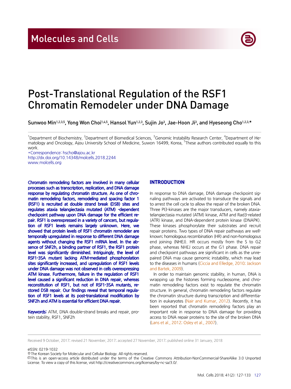 Post-Translational Regulation of the RSF1 Chromatin Remodeler Under DNA Damage
