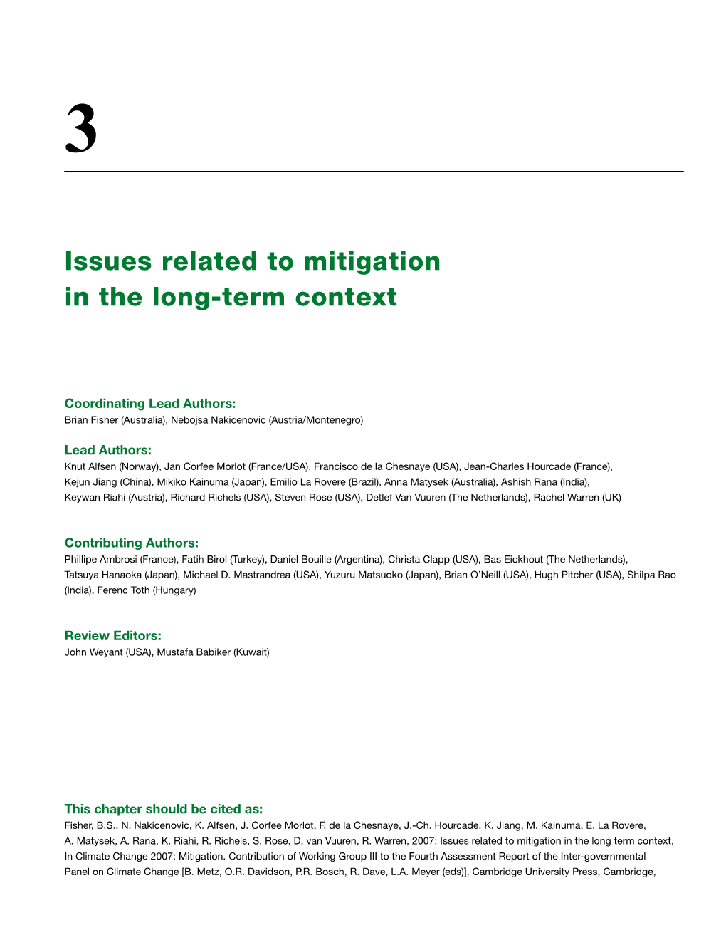 Issues Related to Mitigation in the Long-Term Context