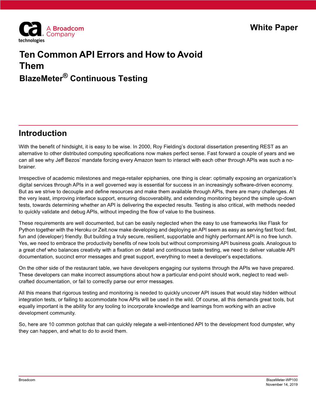 Ten Common API Errors and How to Avoid Them Blazemeter® Continuous Testing