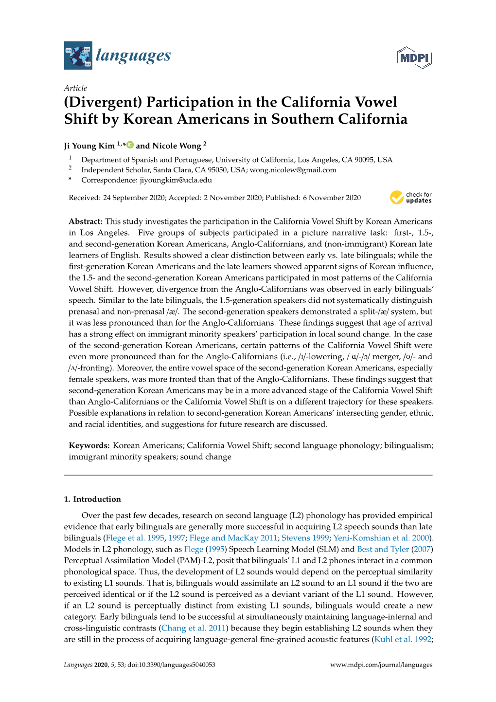 Participation in the California Vowel Shift by Korean Americans