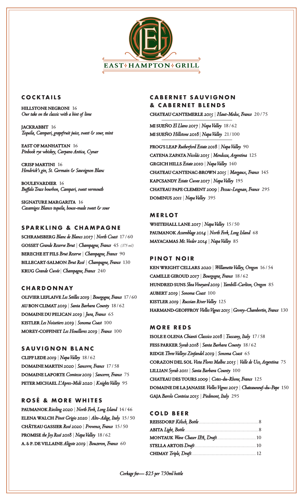 East Hampton Grill Wine.Pdf