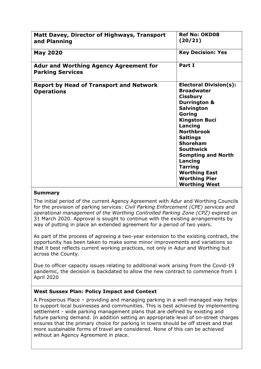 Adur and Worthing Parking Agreement Report PDF 200 KB