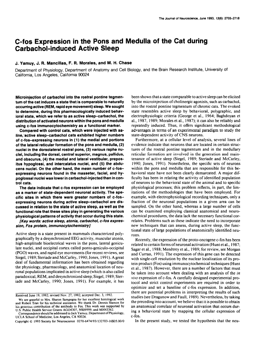 C-Fos Expression in the Pons and Medulla of the Cat During Carbachol-Induced Active Sleep