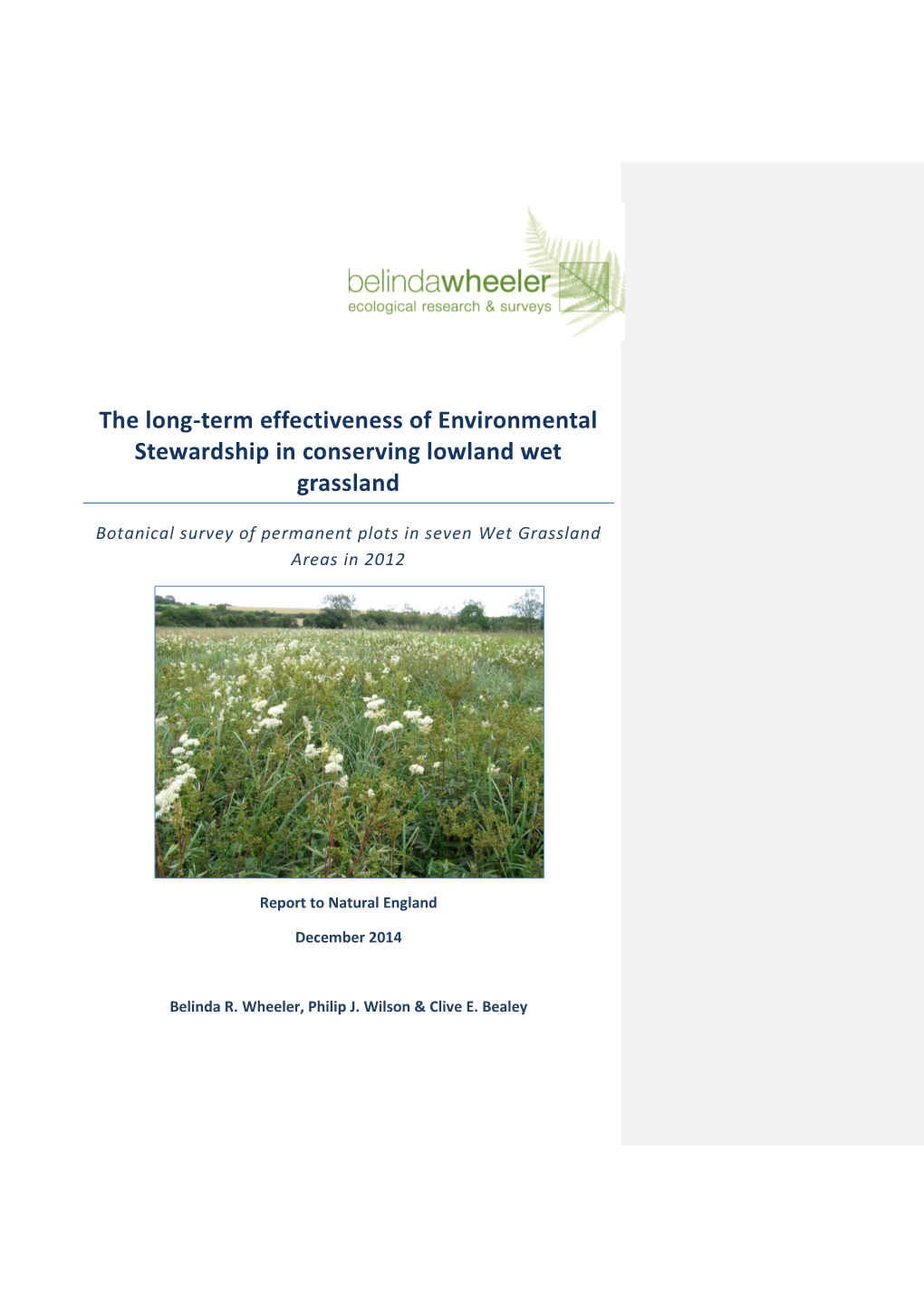 The Long-Term Effectiveness of Environmental Stewardship in Conserving Lowland Wet Grassland