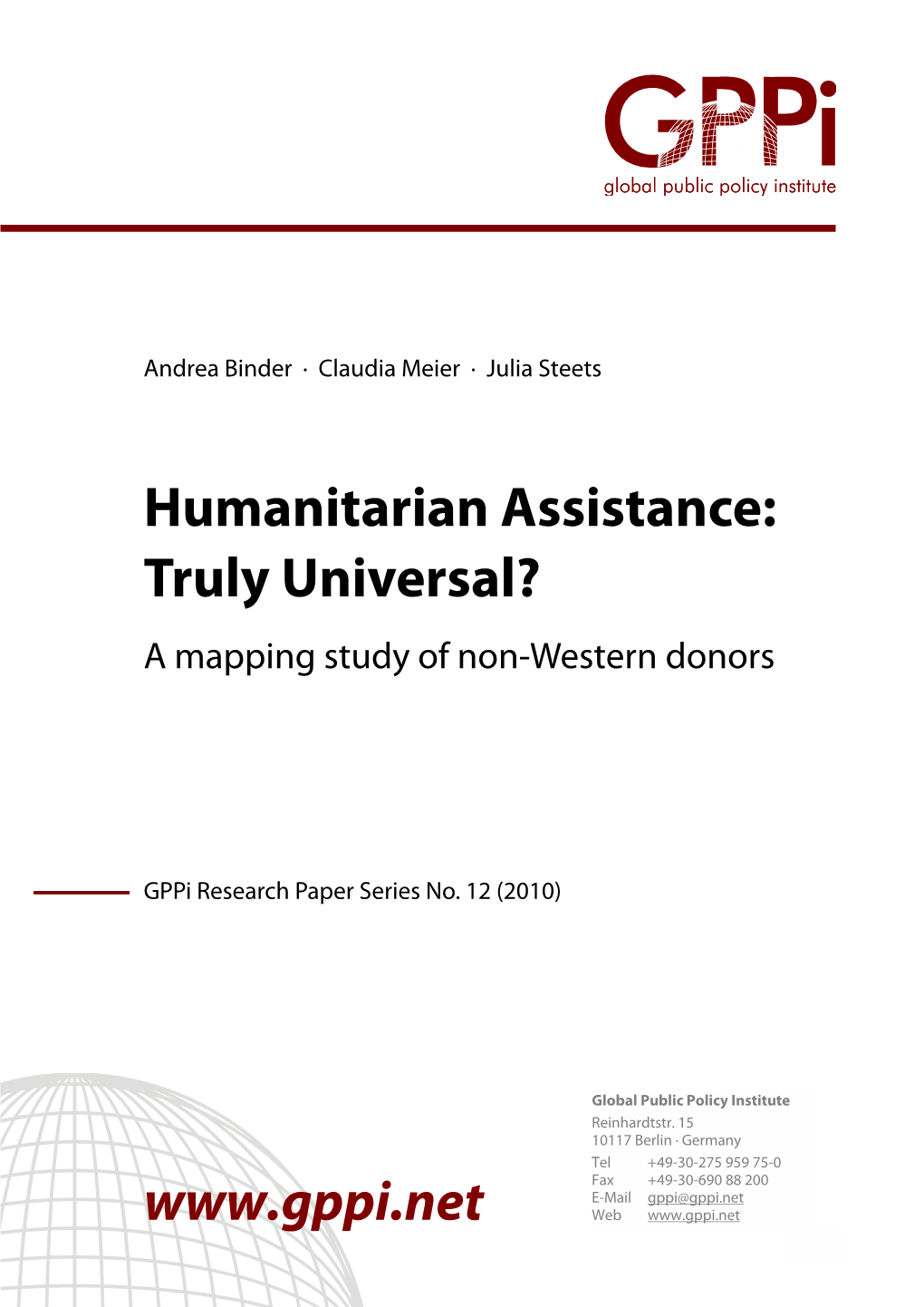 Humanitarian Assistance: Truly Universal? a Mapping Study of Non-Western Donors