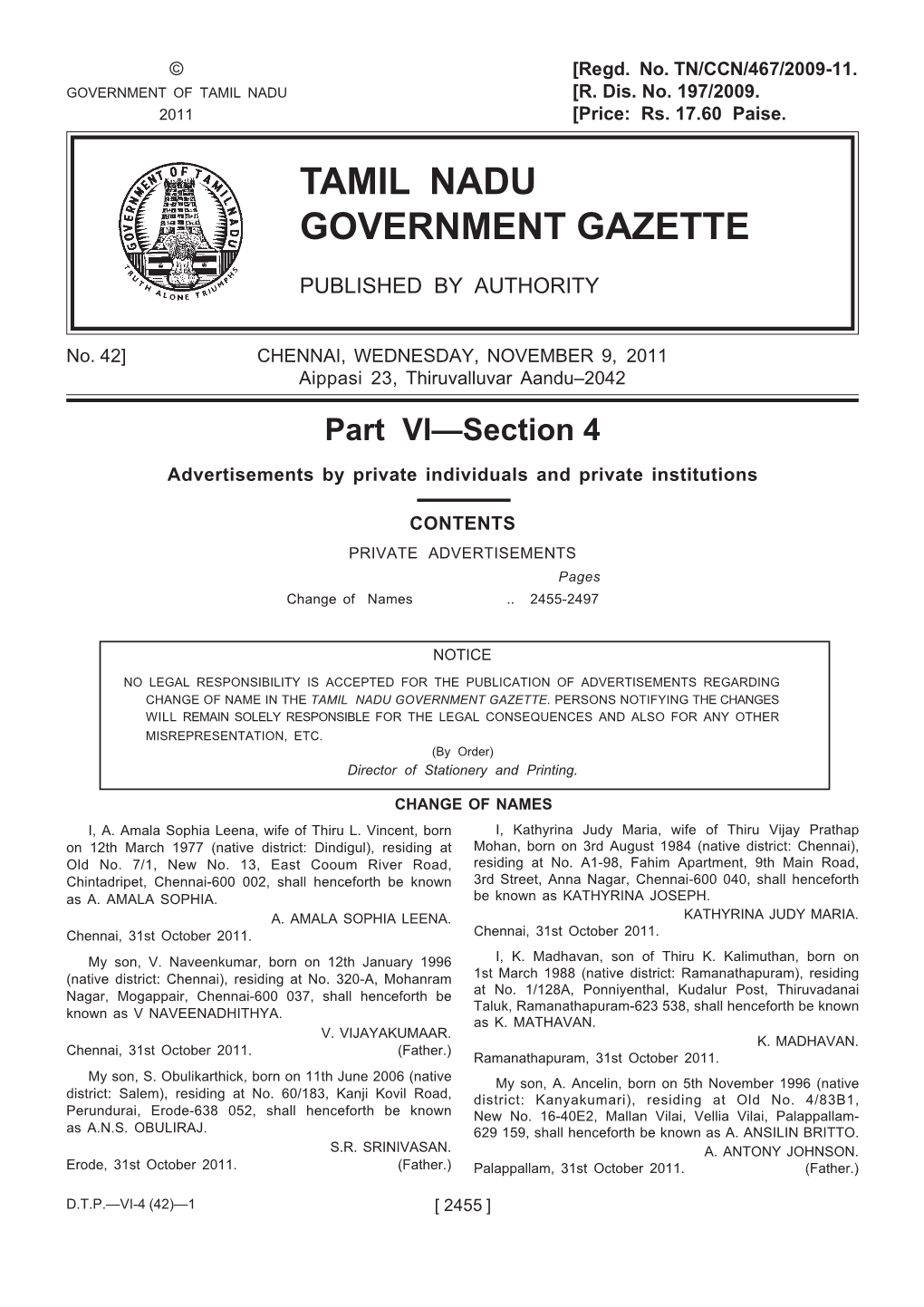 Tamil Nadu Government Gazette