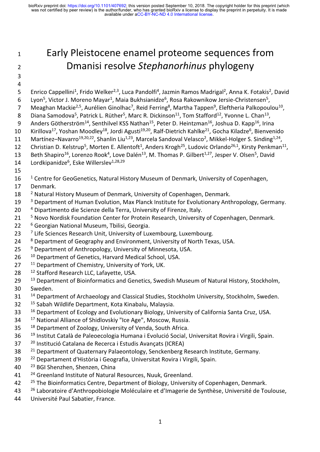 Early Pleistocene Enamel Proteome Sequences from Dmanisi