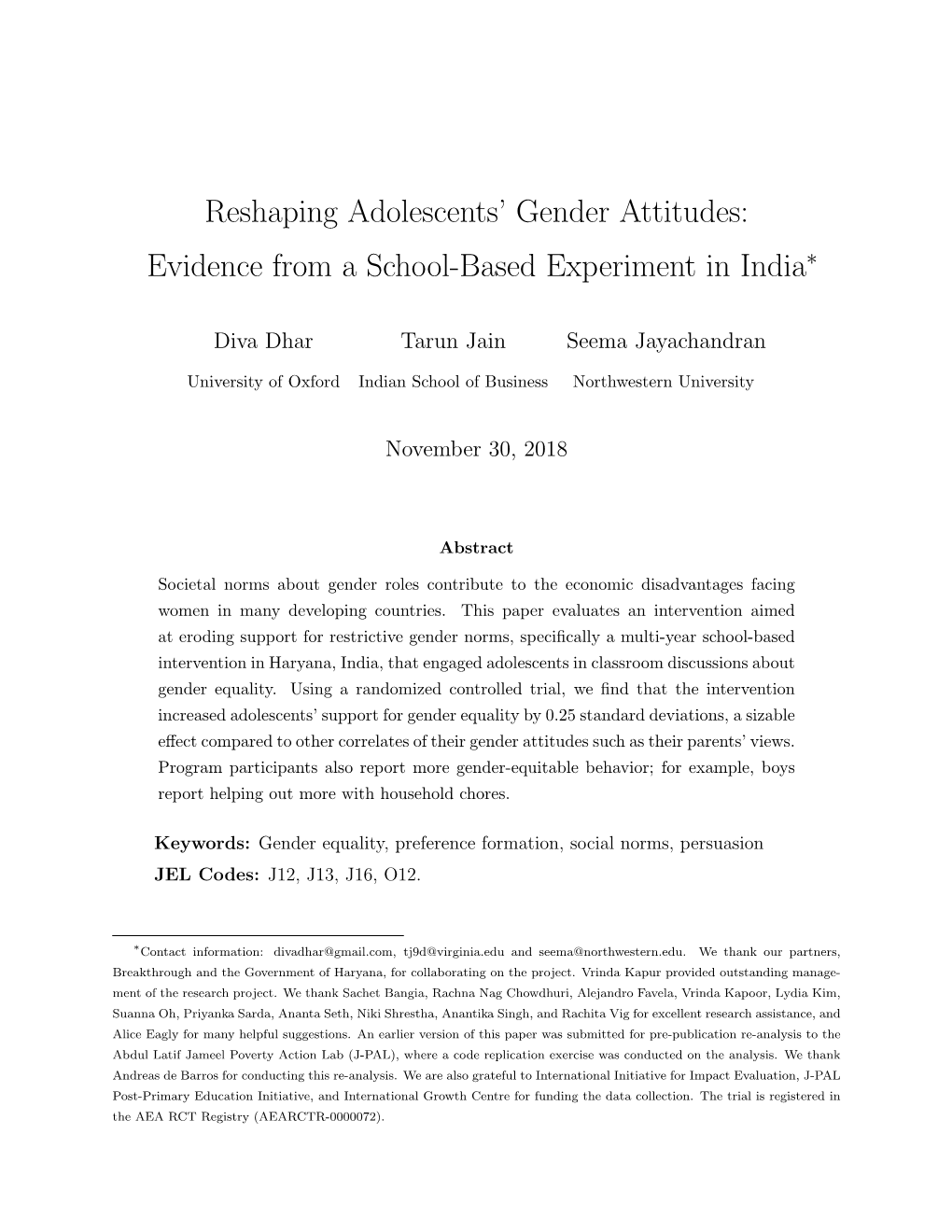Reshaping Adolescents' Gender Attitudes: Evidence from a School