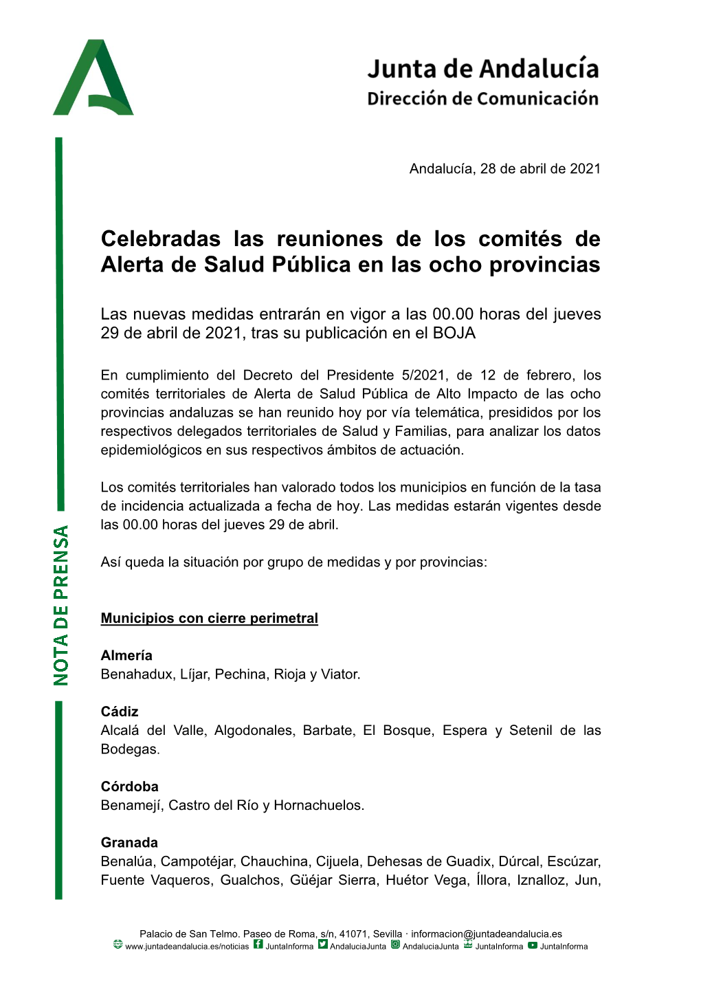 Celebradas Las Reuniones De Los Comités De Alerta De Salud Pública En Las Ocho Provincias