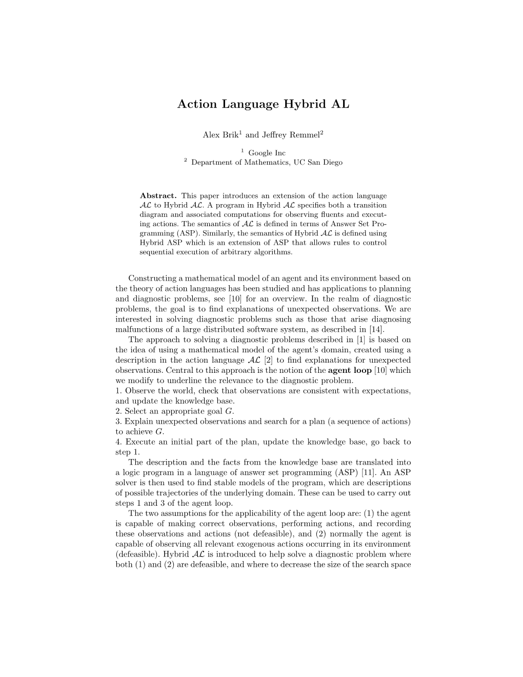 Action Language Hybrid AL