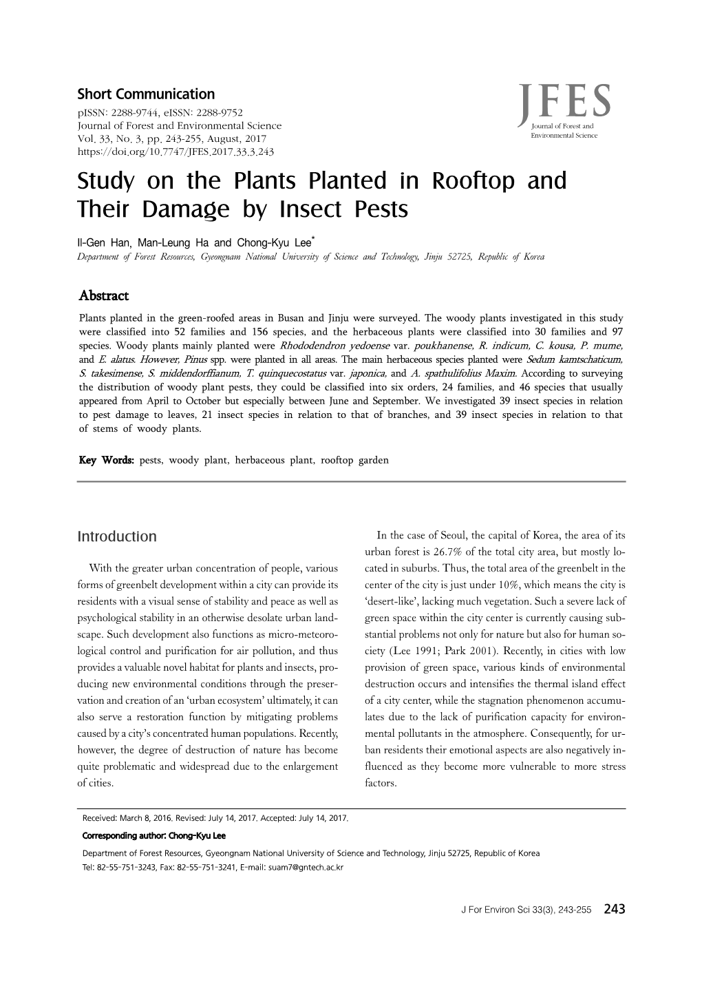 Study on the Plants Planted in Rooftop and Their Damage by Insect Pests