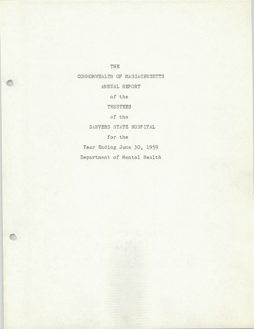 Year Ending June 30, 1959 Department of Mental Health