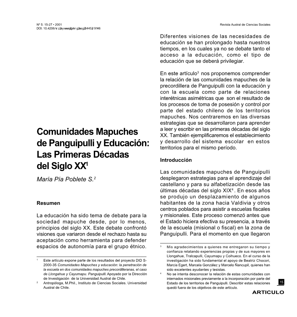 Comunidades Mapuches De Panguipulli Y Educación