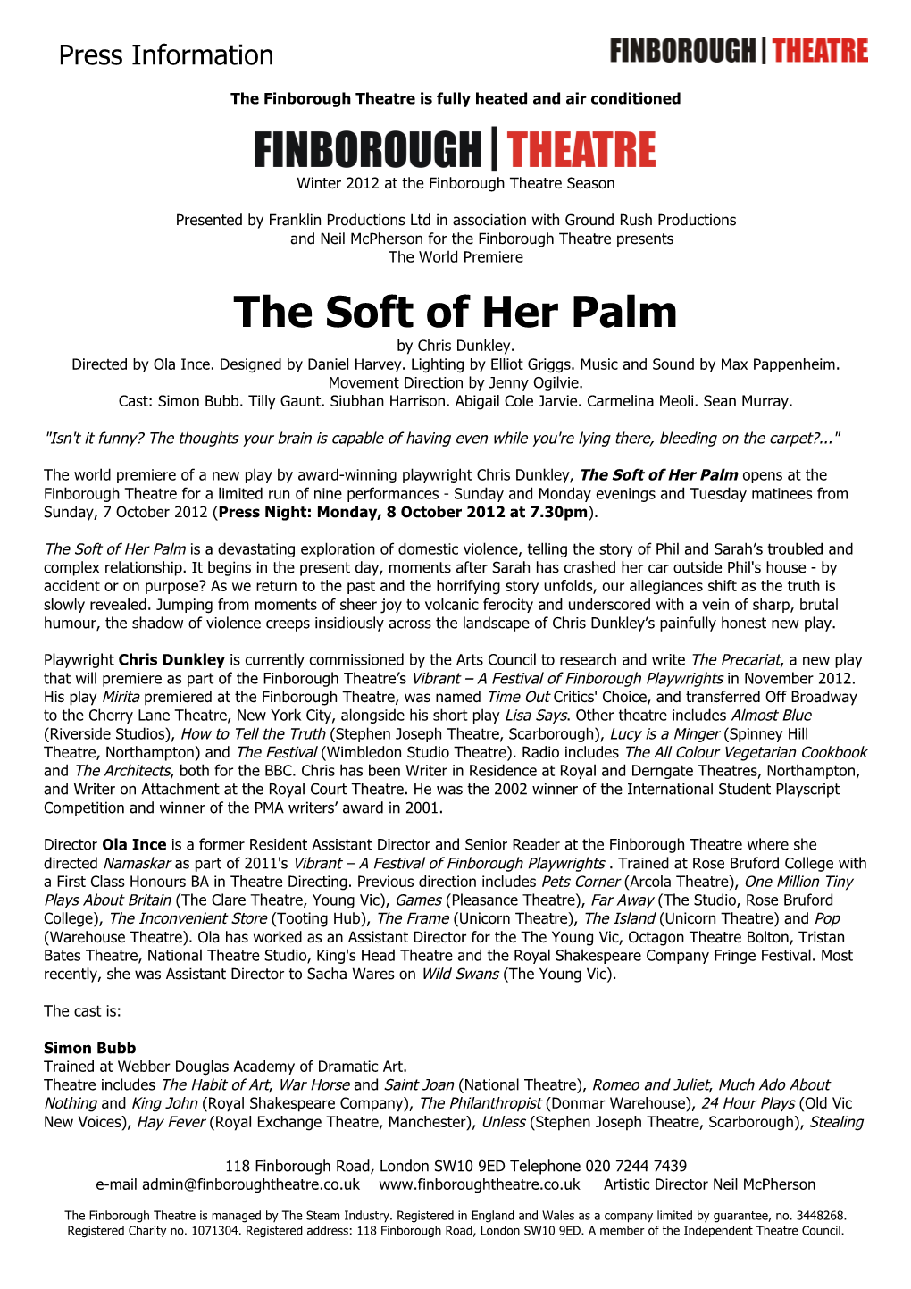 The Soft of Her Palm by Chris Dunkley