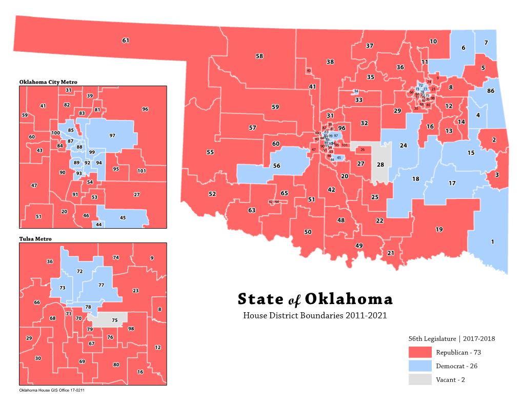 56Th Legislature | 2017-2018 67 12 Republican - 73 30 69 80 Democrat - 26 16 Vacant - 2