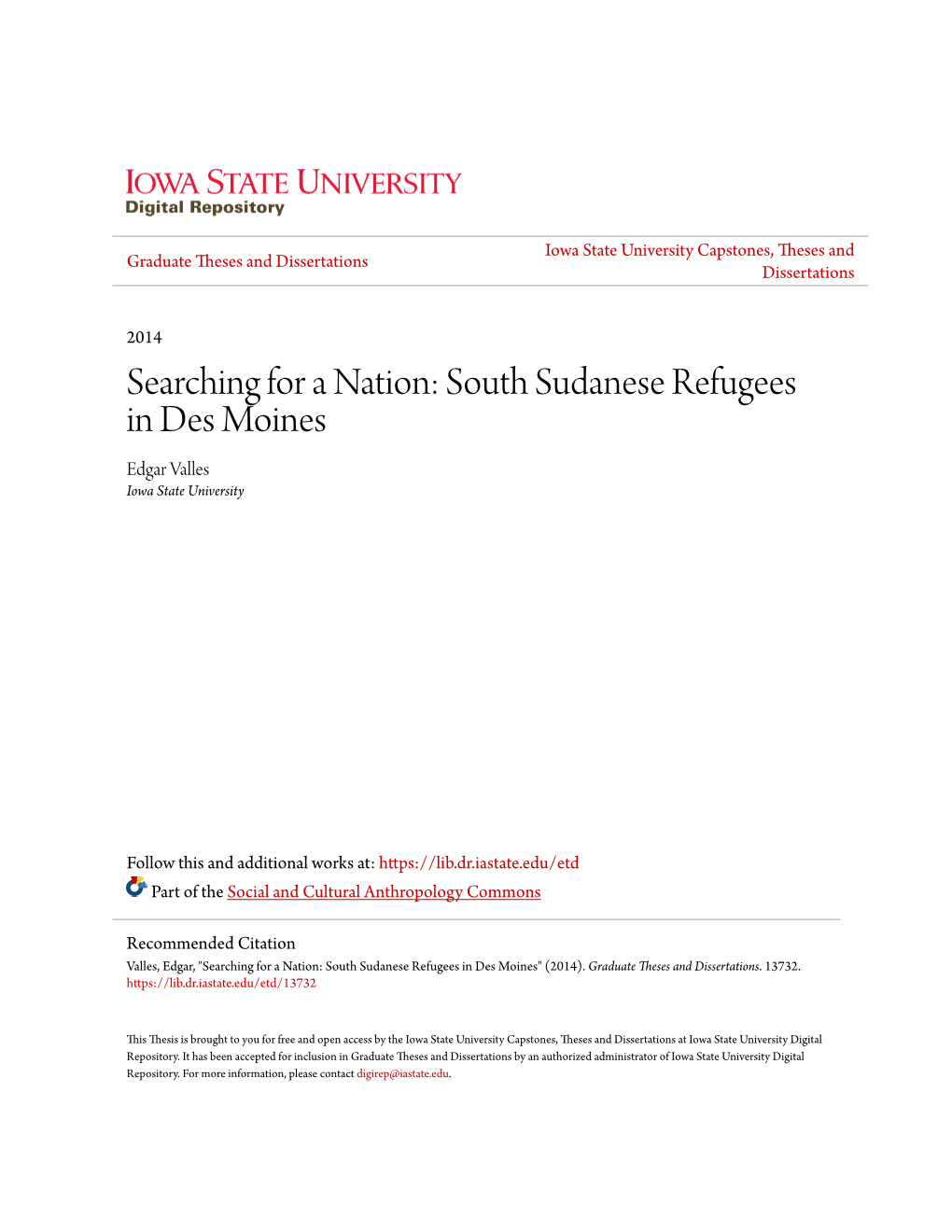 South Sudanese Refugees in Des Moines Edgar Valles Iowa State University