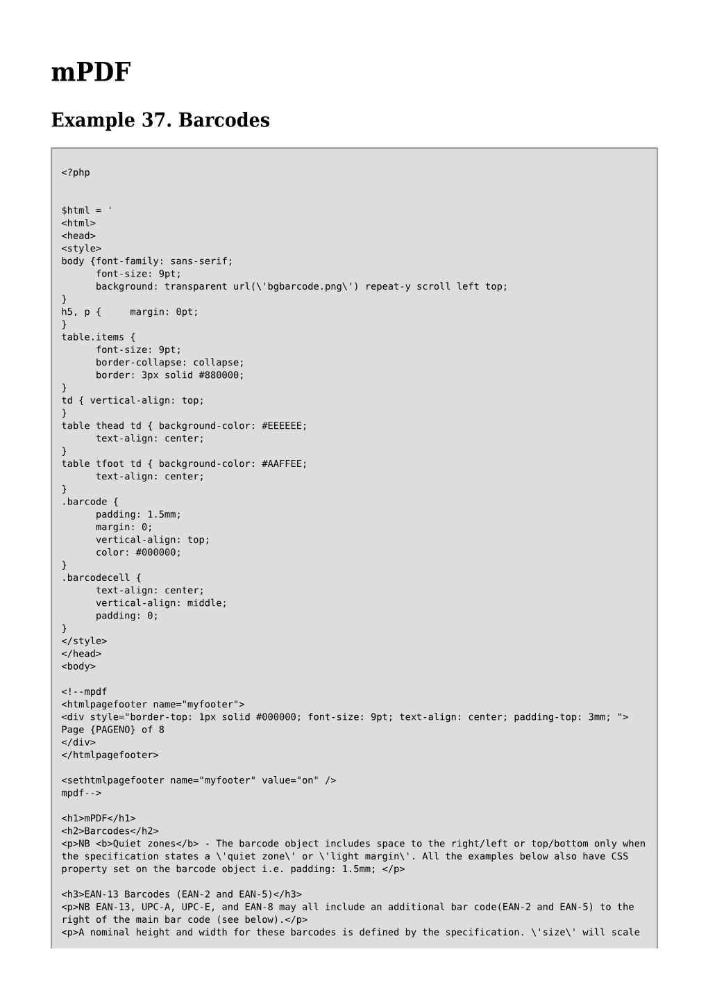 Mpdf Example 37. Barcodes