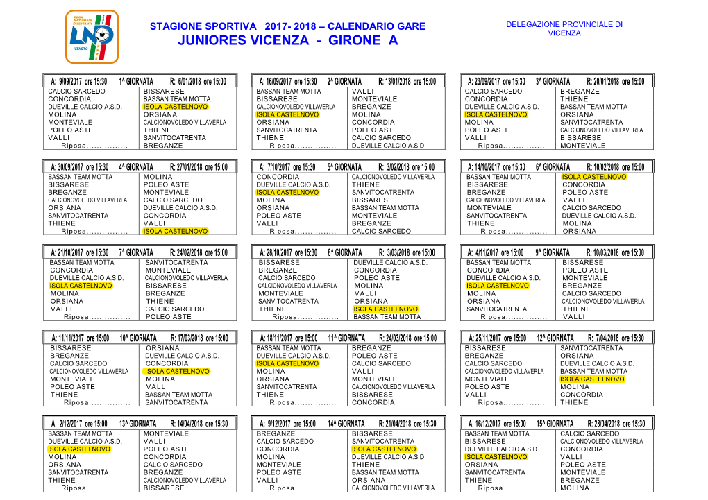 Juniores Vicenza - Girone A