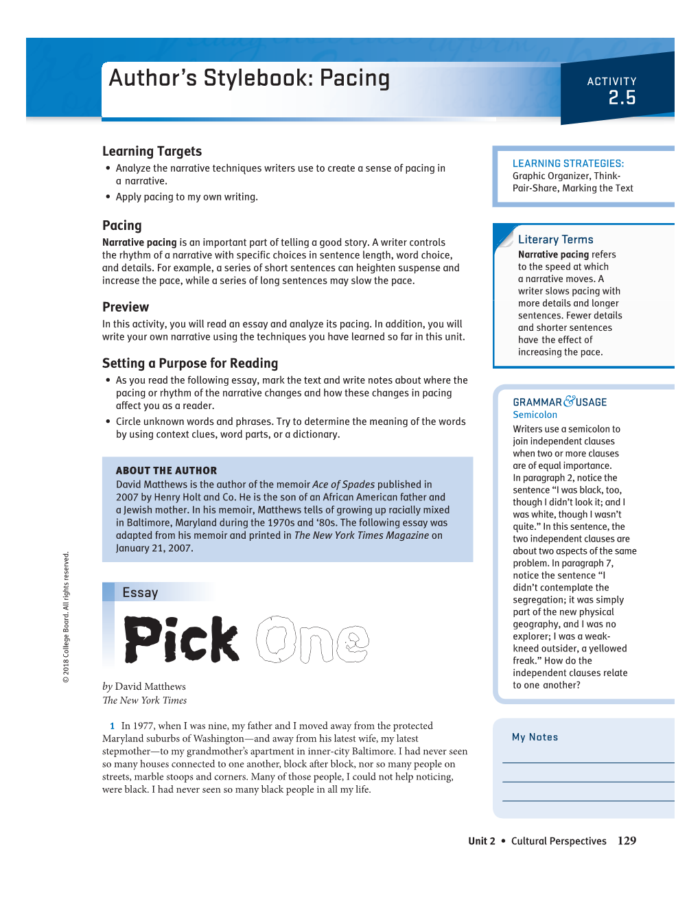 Pick Oonene Freak.” How Do the Independent Clauses Relate © 2018 College Board