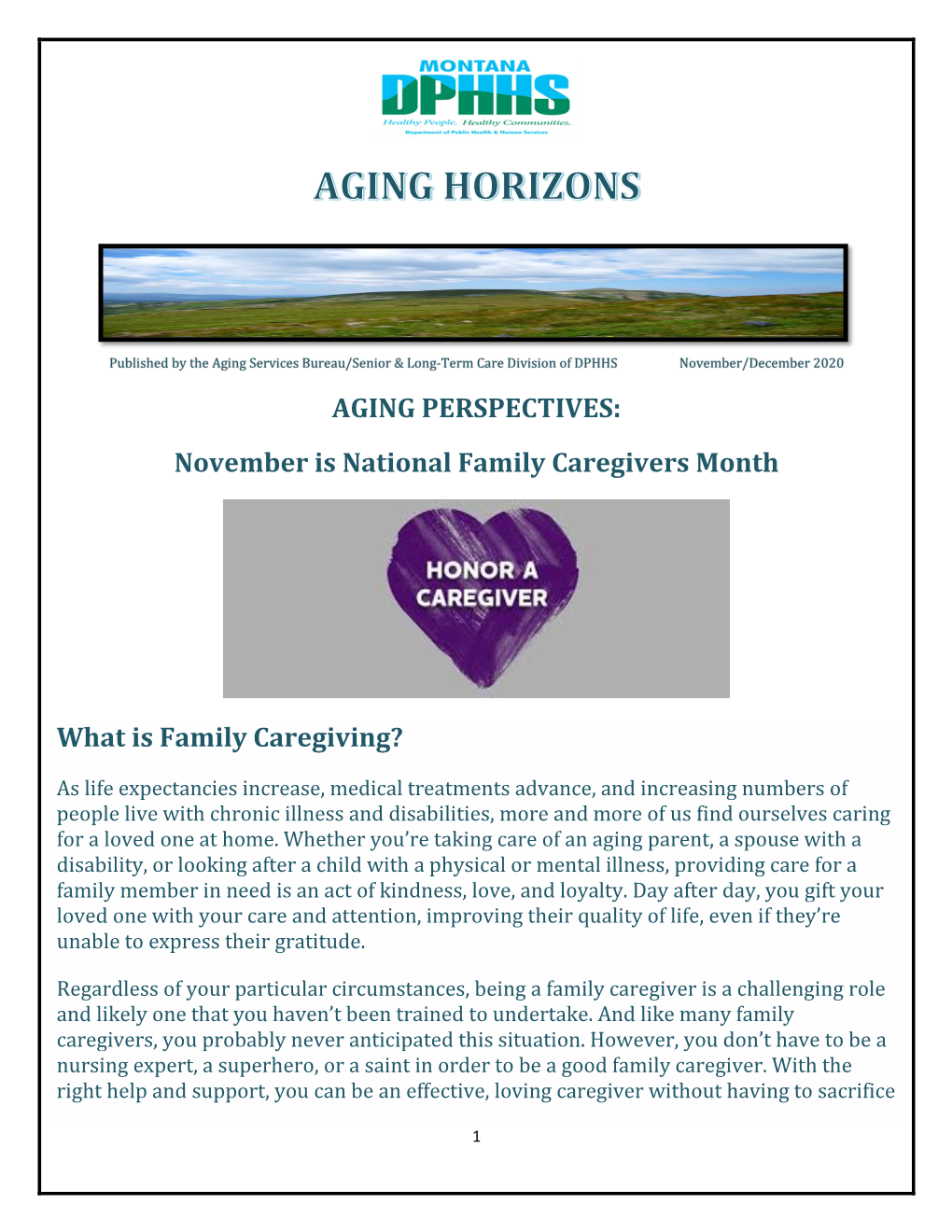 November/December 2020 AGING PERSPECTIVES: November Is National Family Caregivers Month