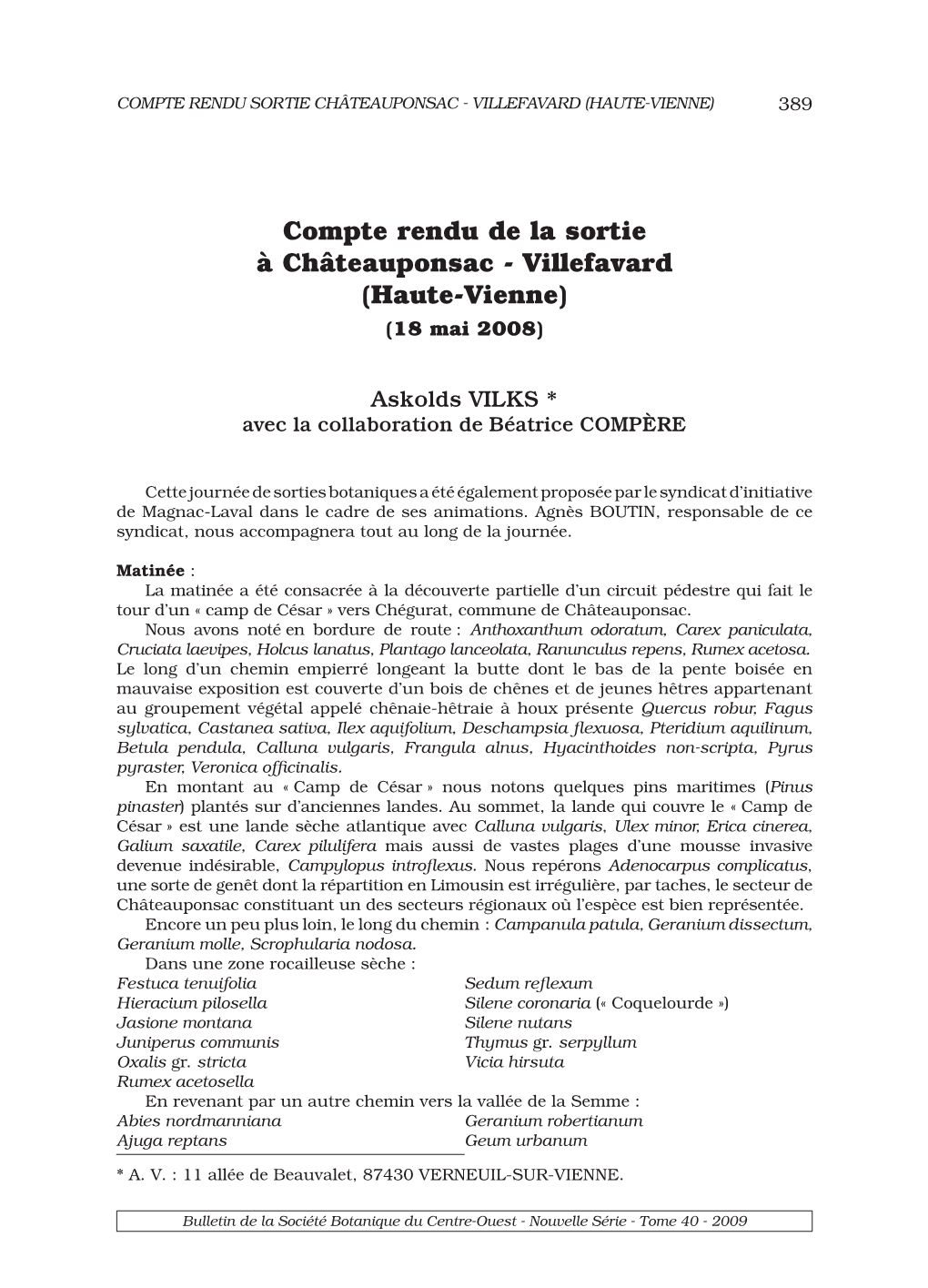 Compte Rendu De La Sortie À Châteauponsac - Villefavard (Haute-Vienne) (18 Mai 2008)