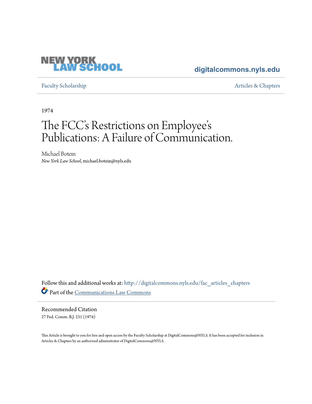 The FCC's Restrictions on Employee's Publications