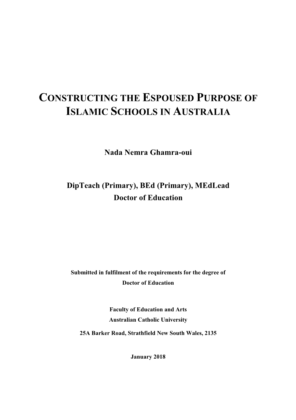 Constructing the Espoused Purpose of Islamic Schools in Australia