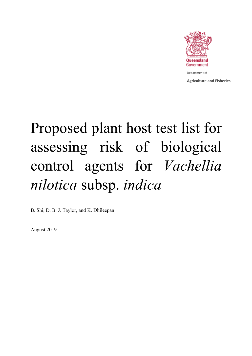 Proposed Plant Host Test List for Assessing Risk of Biological Control Agents for Vachellia Nilotica Subsp